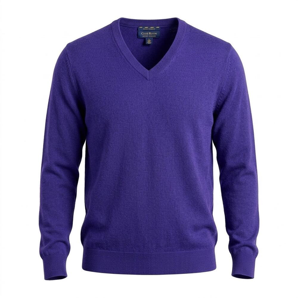 Club Room Estate Merino Wool Purple V-Neck Knit Sweater Women Size L